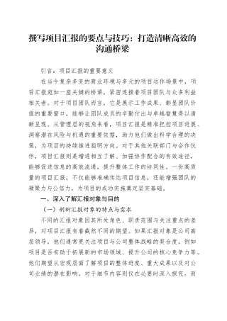 撰写项目汇报的要点与技巧：打造清晰高效的沟通桥梁