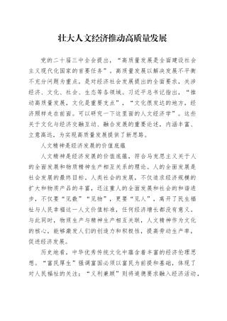 壮大人文经济 推动高质量发展
