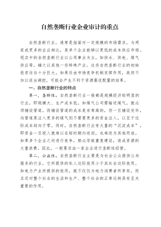 自然垄断行业企业审计的重点