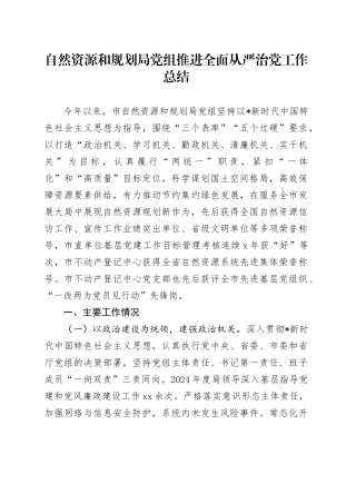 自然资源和规划局推进全面从严治党工作总结2400字