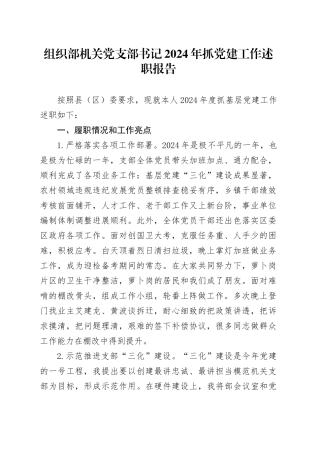 组织部机关党支部书记2024年抓党建工作述职报告20250226
