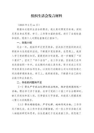 组织生活会发言材料（20250225）