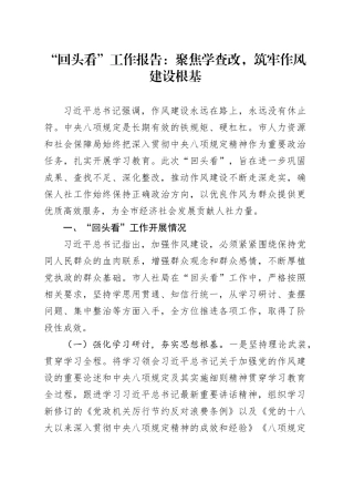 “回头看”工作报告：聚焦学查改，筑牢作风建设根基