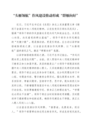 “头雁领航”作风建设推动形成“群雁向好”