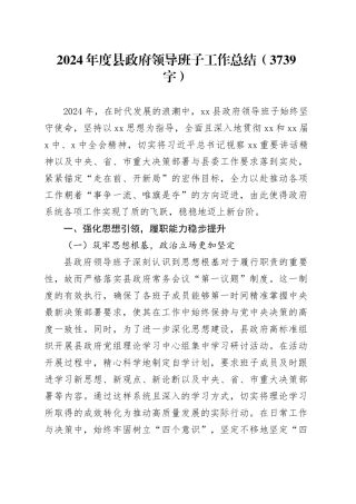 2024年度县政府领导班子工作总结