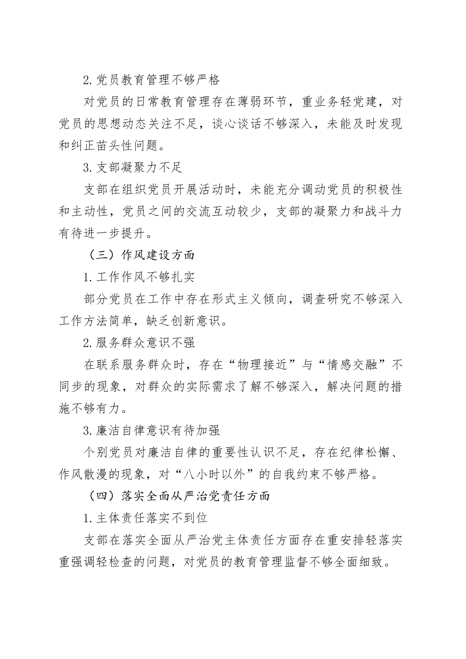 2024年度组织生活会党支部查摆问题及整改措施_第2页