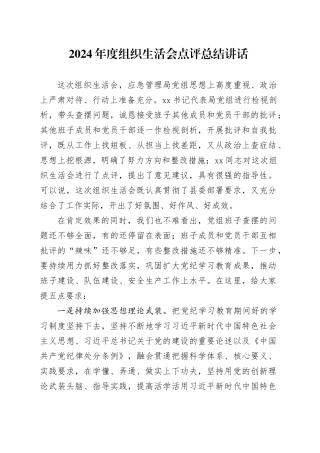2024年度组织生活会点评总结讲话20250319