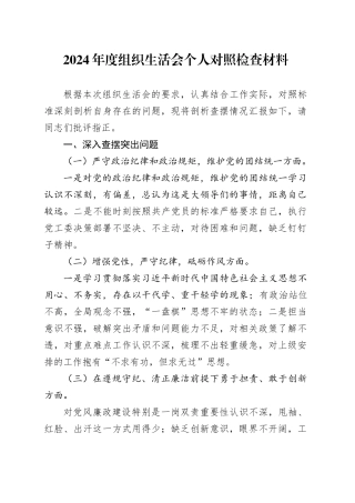 2024年度组织生活会个人对照检查材料（4）
