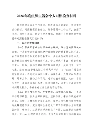 2024年度组织生活会个人对照检查材料（支部副书记）