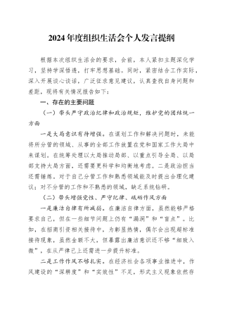 2024年度组织生活会个人发言提纲 （2）