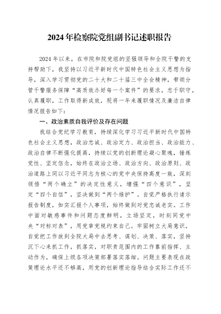 2024年检察院党组副书记述职报告