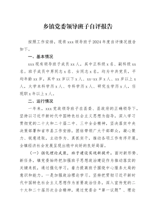2024年乡镇街道党委领导班子自评报告
