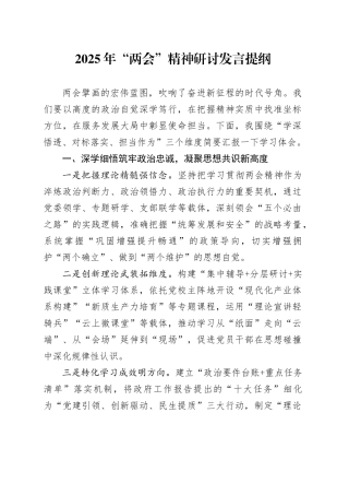 2025年“两会”精神研讨发言提纲