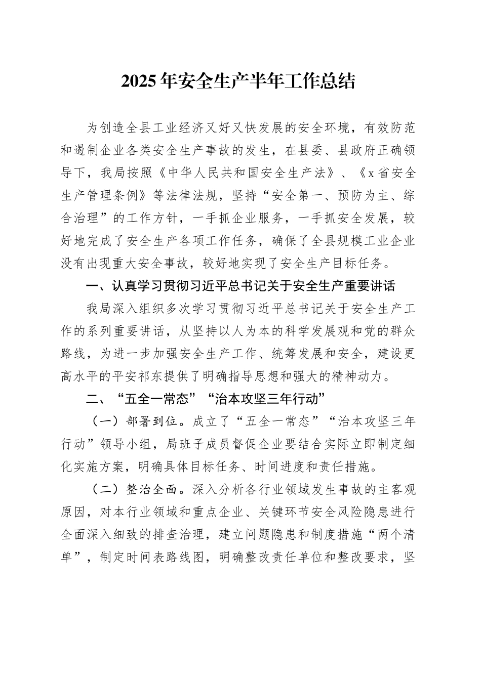 2025年安全生产半年工作总结_第1页