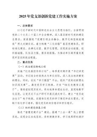 2025年党支部创新党建工作实施方案20250319