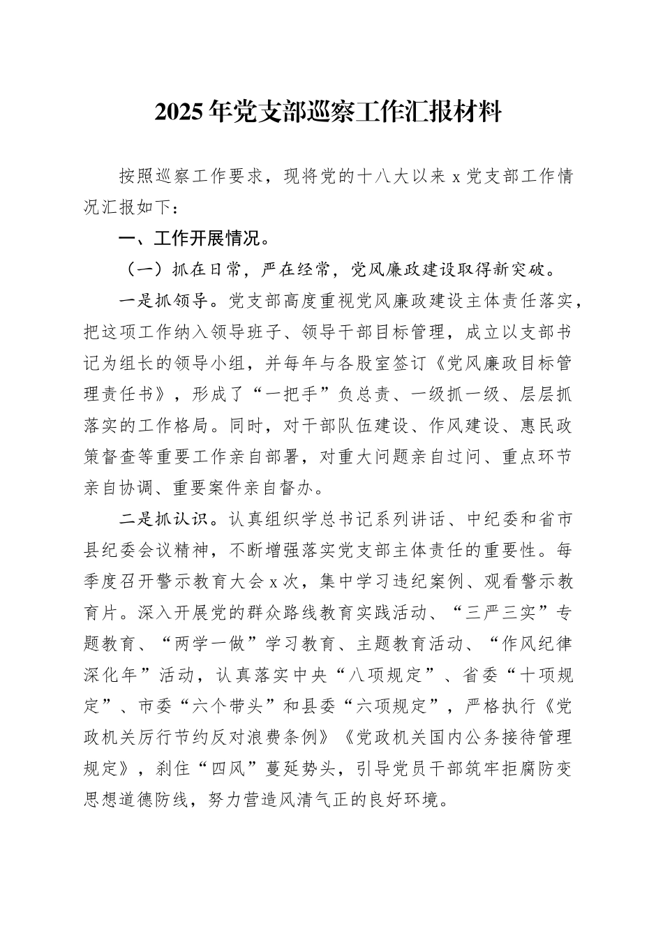 2025年党支部巡察工作汇报材料_第1页