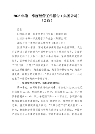 2025年第一季度经营工作报告（集团公司）（2篇）