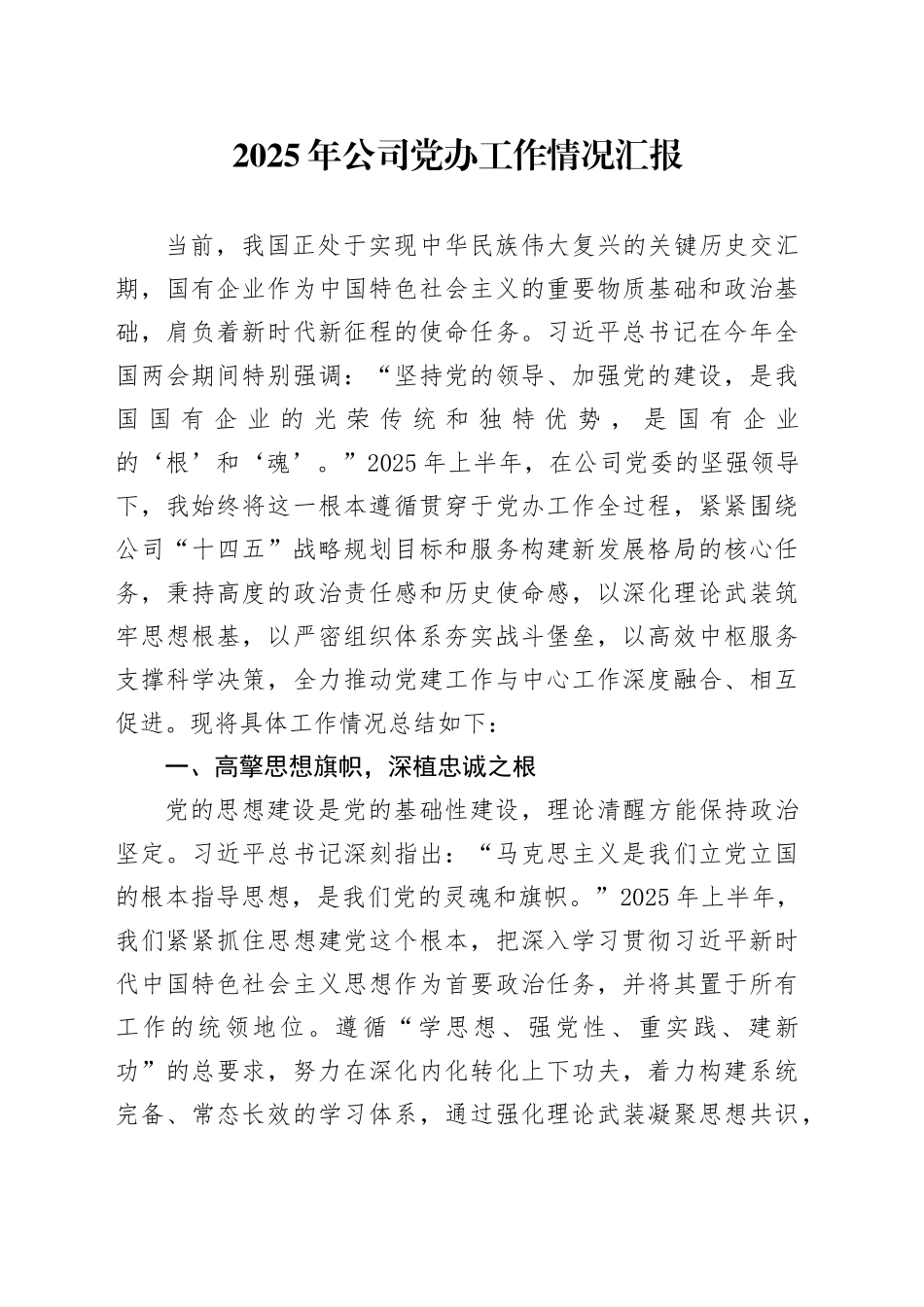 2025年公司党办工作情况汇报_第1页