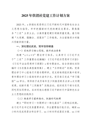 2025年供销社党建工作计划方案20250319
