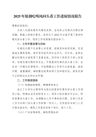 2025年狠刹吃喝风回头看工作进展情况报告总结20250717