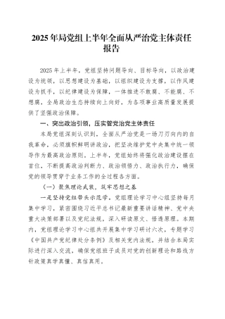 2025年局党组上半年全面从严治党主体责任报告