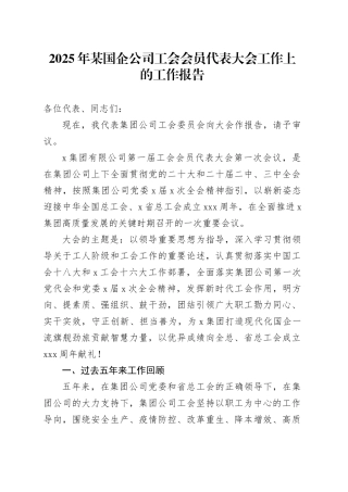 2025年某国企公司工会会员代表大会工作上的工作报告