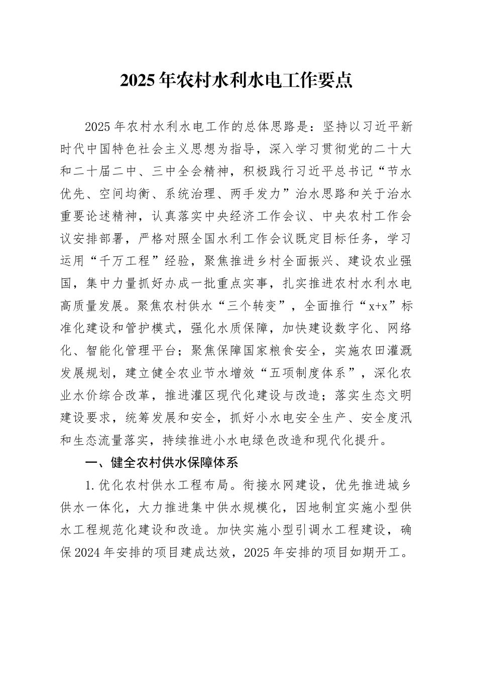 2025年农村水利水电工作要点_第1页