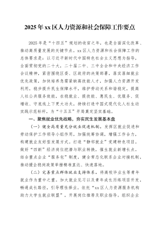 2025年区人力资源和社会保障工作要点