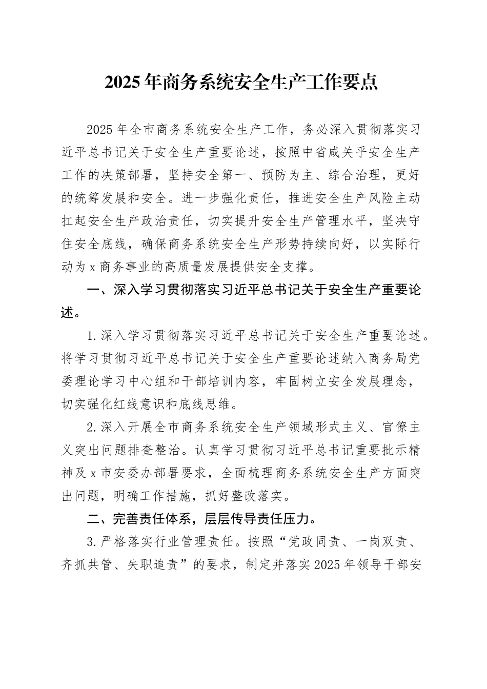 2025年商务系统安全生产工作要点_第1页