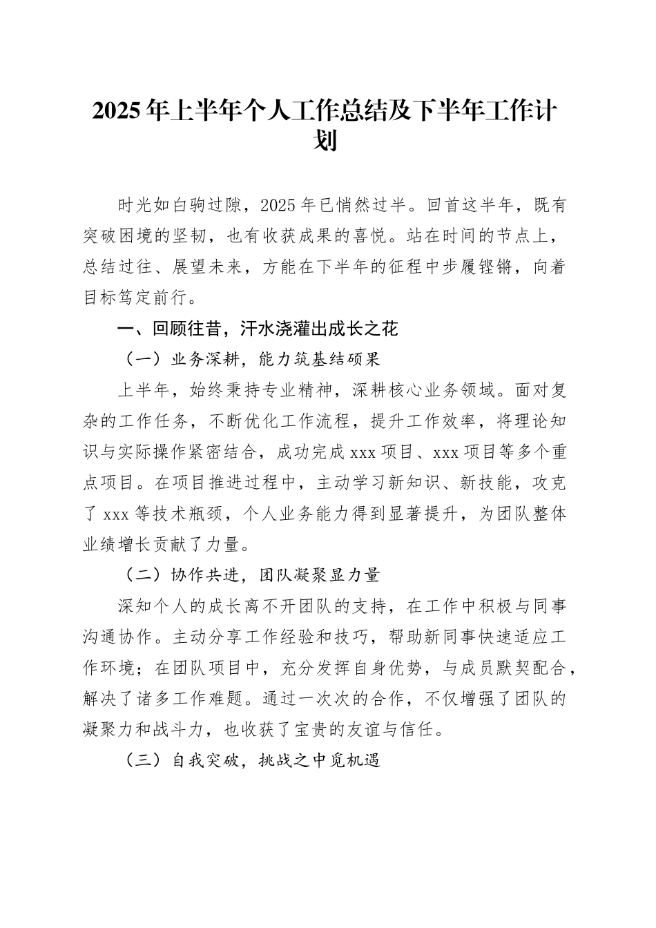 2025年上半年个人工作总结及下半年工作计划_第1页