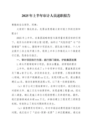 2025年上半年审计人员述职报告