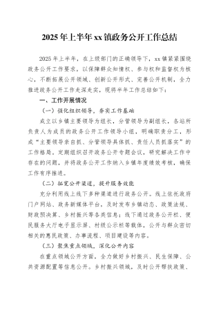 2025年上半年镇政务公开工作总结