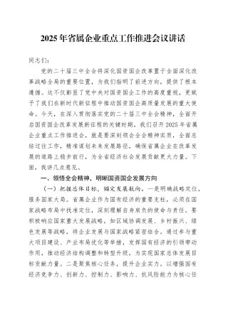 2025年省属企业重点工作推进会议讲话20250314