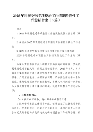 2025年违规吃喝专项整治工作情况阶段性工作总结报告合集（3篇）