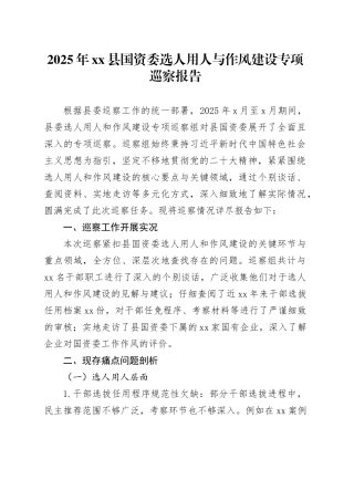 2025年县国资委选人用人与作风建设专项巡察报告