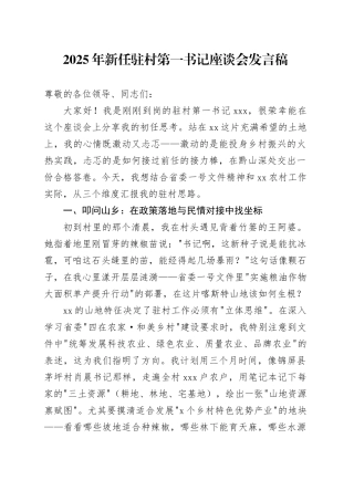 2025年新任驻村第一书记座谈会发言稿