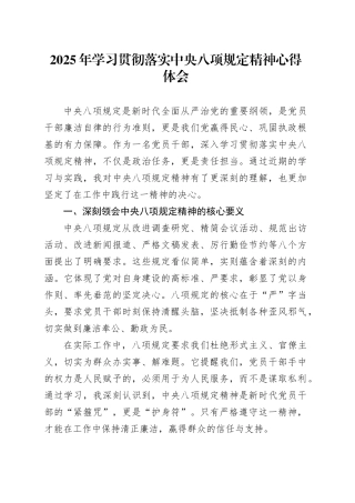 2025年学习贯彻落实中央八项规定精神心得体会