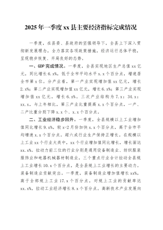 2025年一季度方城县主要经济指标完成情况