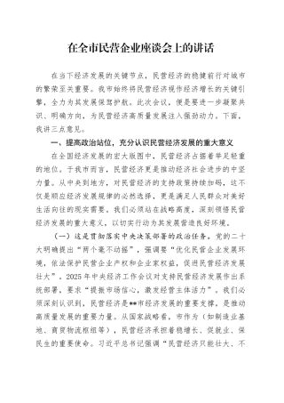 2025年在全市民营企业座谈会上的讲话