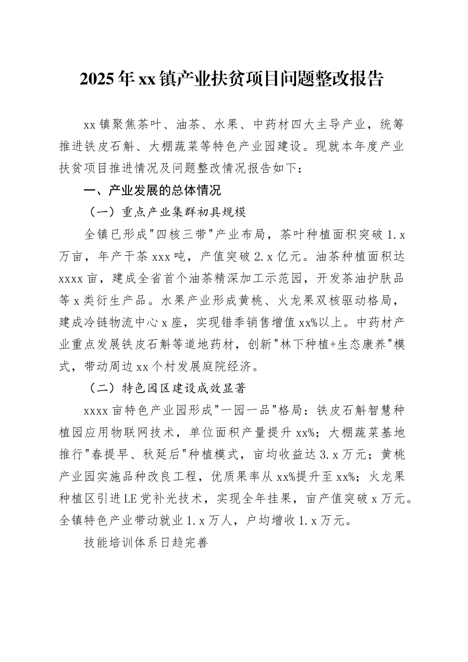 2025年镇产业扶贫项目问题整改报告_第1页