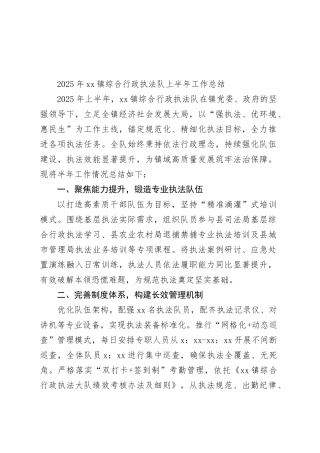 2025年镇综合行政执法队上半年工作总结