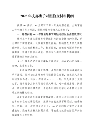 2025年支部班子对照检查材料提纲