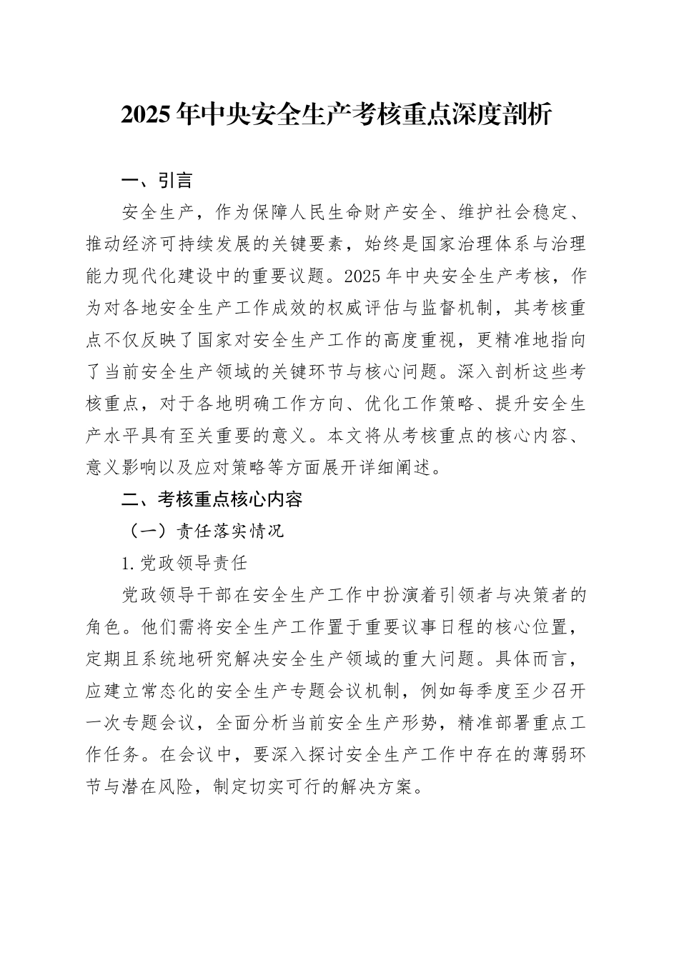 2025年中央安全生产考核重点深度剖析_第1页