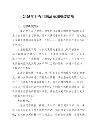 2025年自查问题清单和整改措施