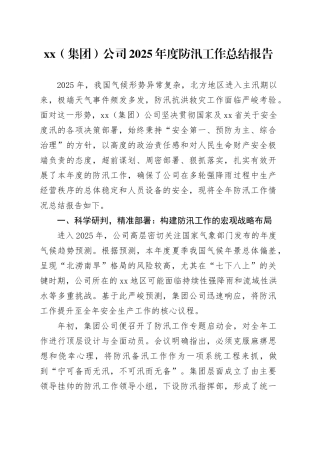 XX（集团）公司2025年度防汛工作总结报告