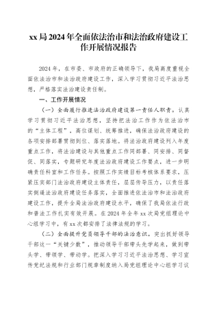 XX局2024年全面依法治市和法治政府建设工作开展情况报告