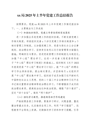 XX局2025年上半年党建工作总结报告