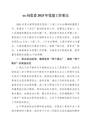 xx局党委2025年党建工作要点