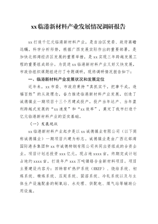 XX临港新材料产业发展情况调研报告