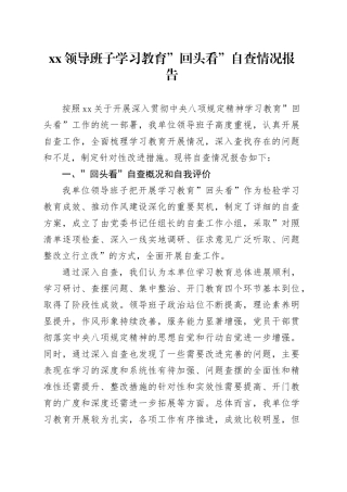 XX领导班子学习教育回头看自查情况报告20250723